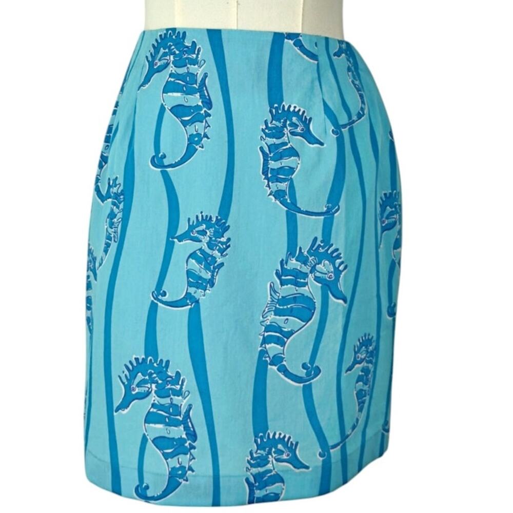 Lilly Pulitzer Seahorse Lined Pencil Skirt White Label 90s Preppy